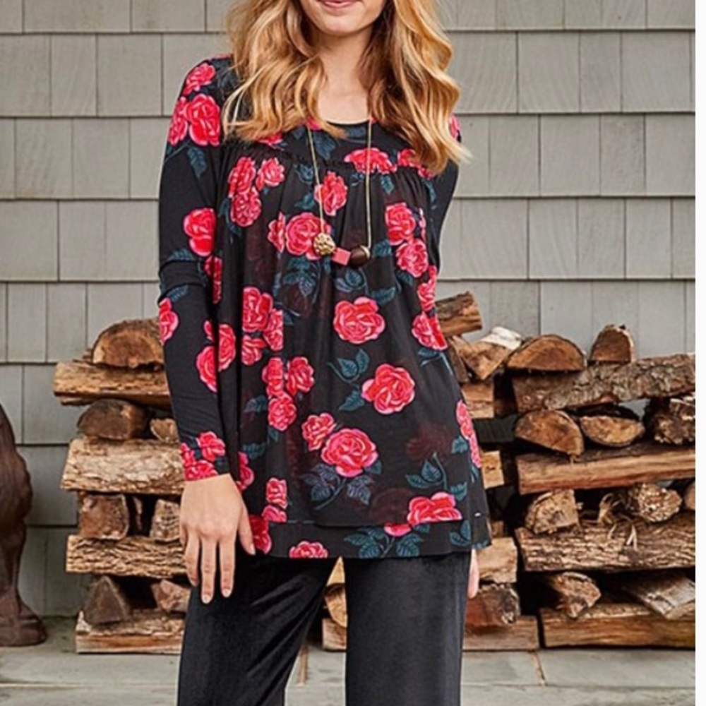 Matilda Jane Winter Blooms rose floral print empire waist knit tunic size medium